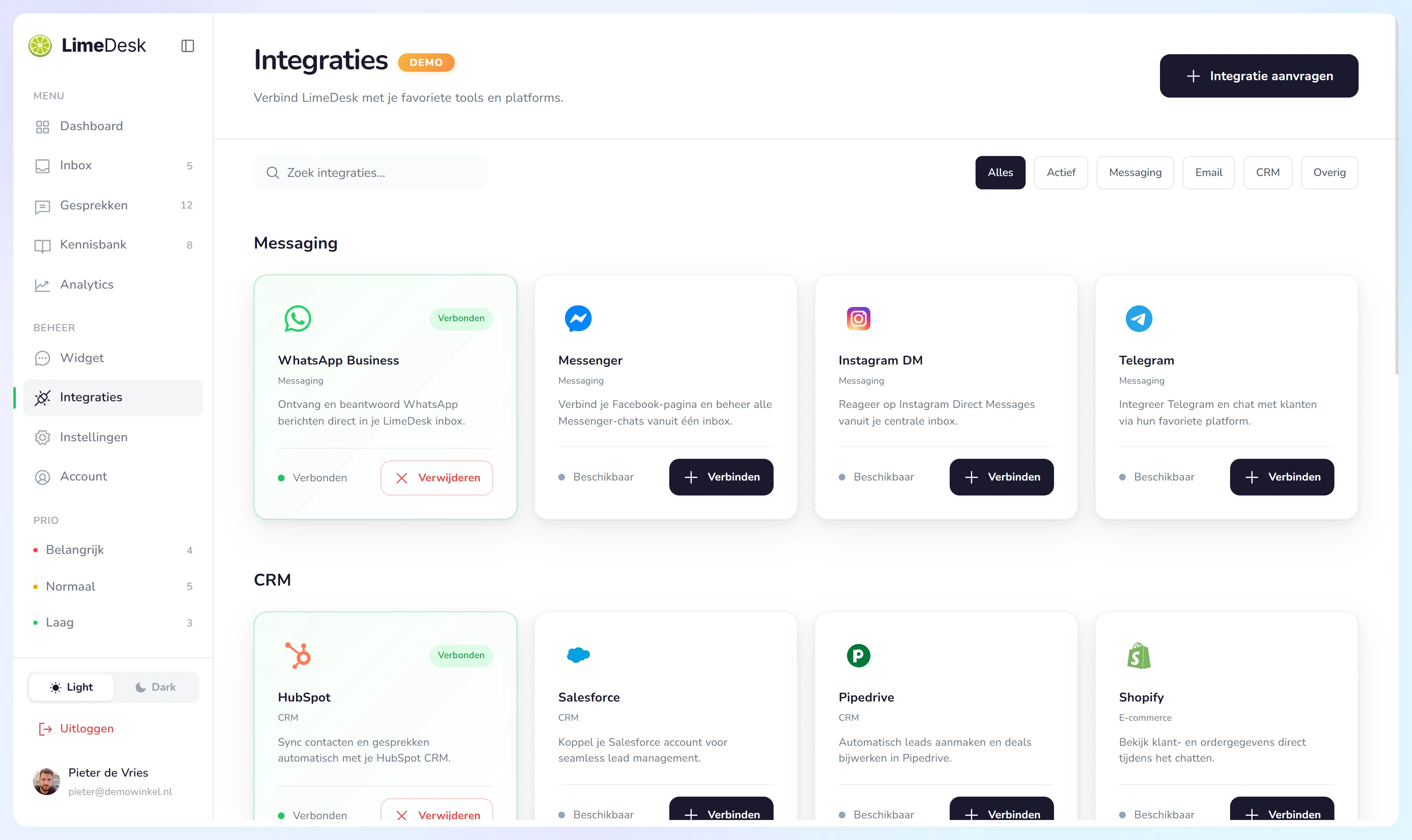 Dashboard — Integraties