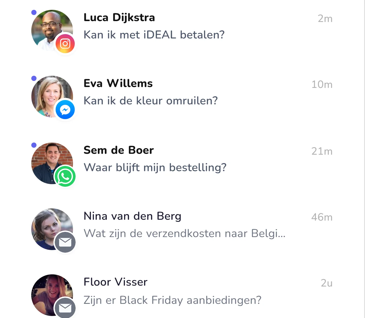 LimeDesk Inbox met gesprekken