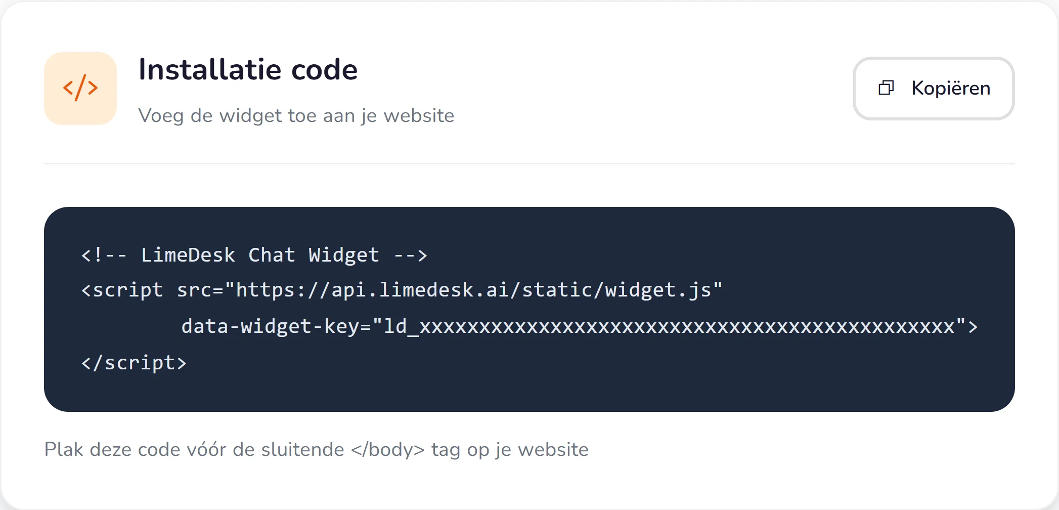 LimeDesk Installatie code