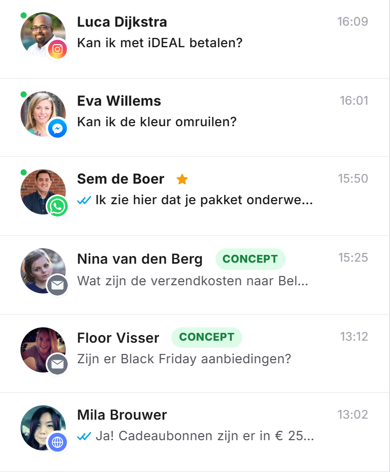 LimeDesk Inbox met gesprekken